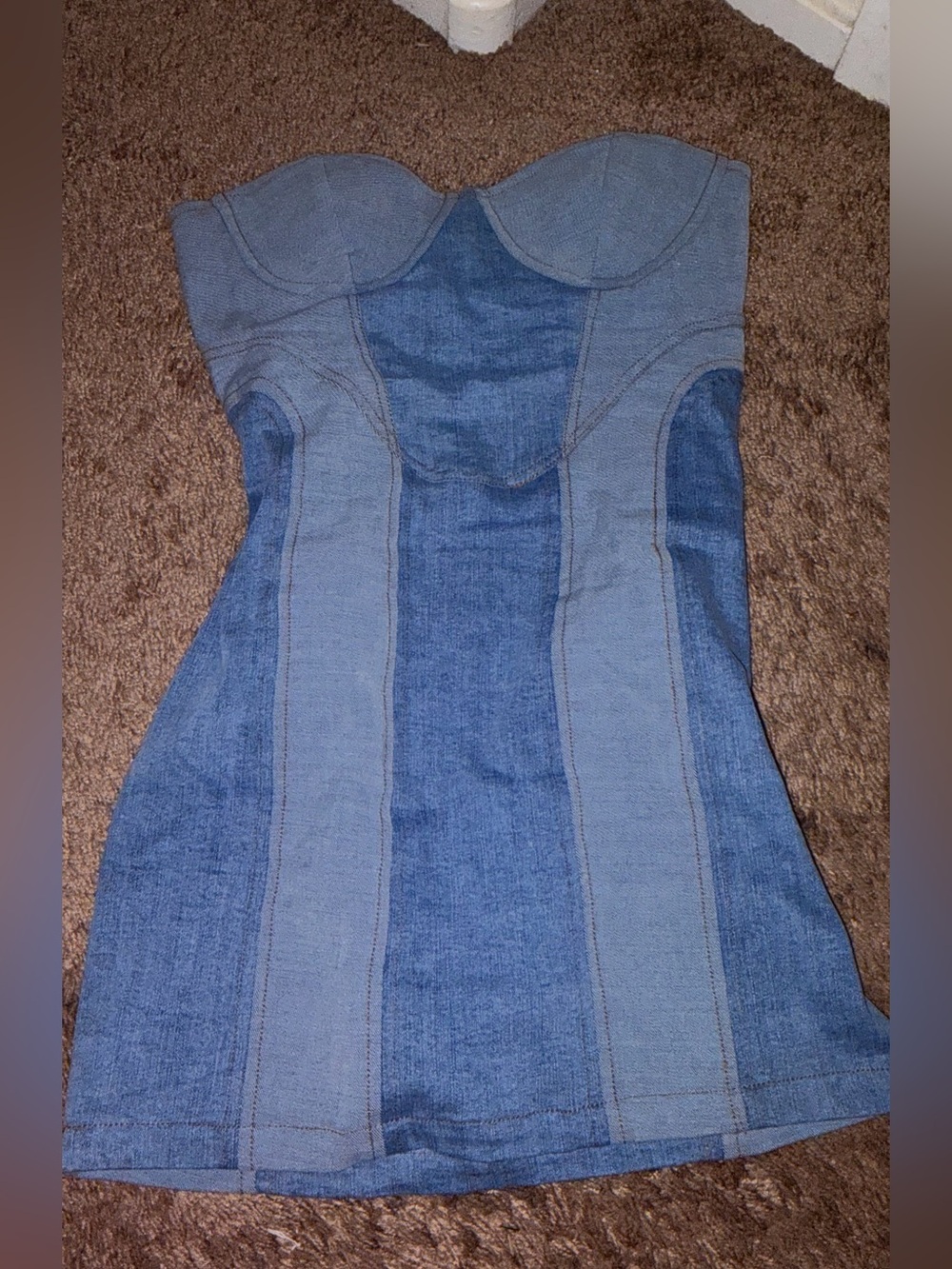 Denim Strapless Corset Dress - Blue